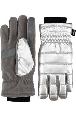 Isotoner Women's SleekHeat Metallic Puffer and Fleece SmartTouch Gloves